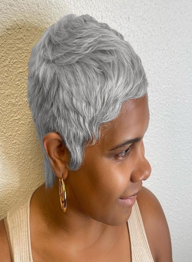 MOONSHOW Grey Short Pixie Wigs for Black Women Short Grey Hair Wig Pixie Cut Wigs for Black Women Pixie Cut Hairstyles Natural Synthetic Gray Wig - Image 1